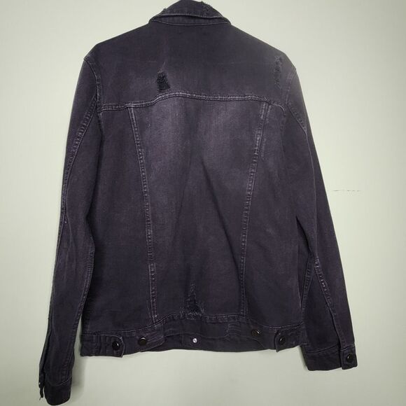Elwood Mens Denim Jacket Medium Black‎ Distressed Button Up Pockets Streetwear - Picture 2 of 7